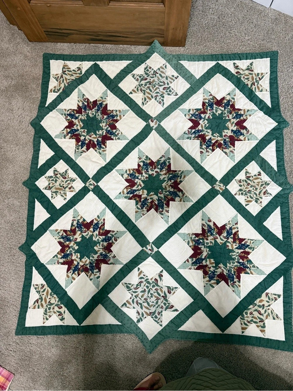 HANDMADE Patchwork Quilted Throw in Green & White